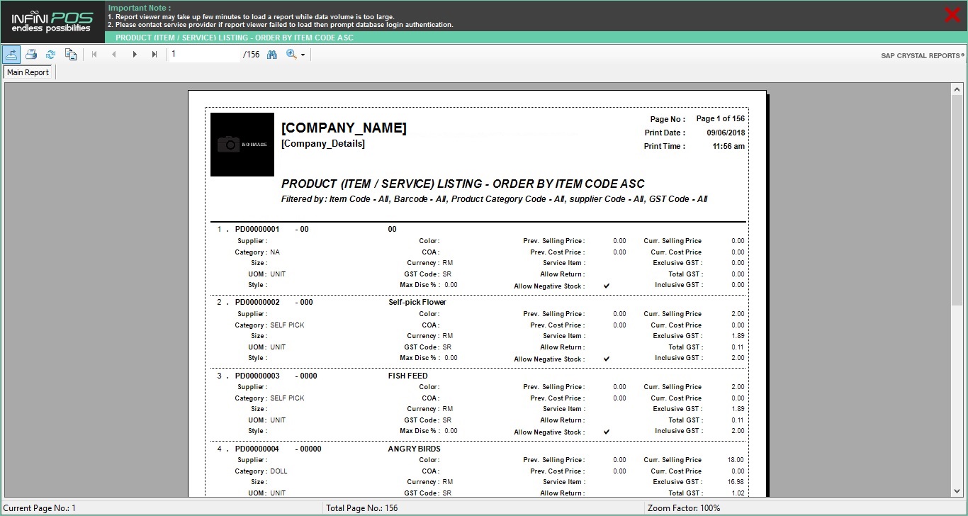Item or Service Listing
